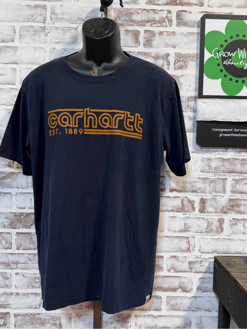 Carhartt Navy Short-Sleeve Tee with Tan Logo
